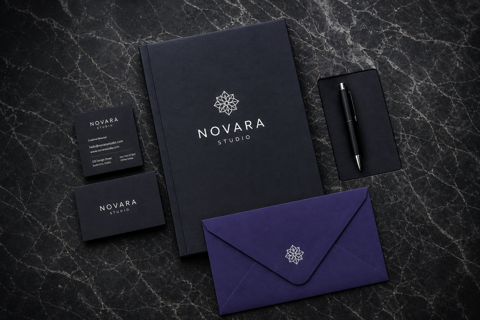 Branding stationery flat lay
